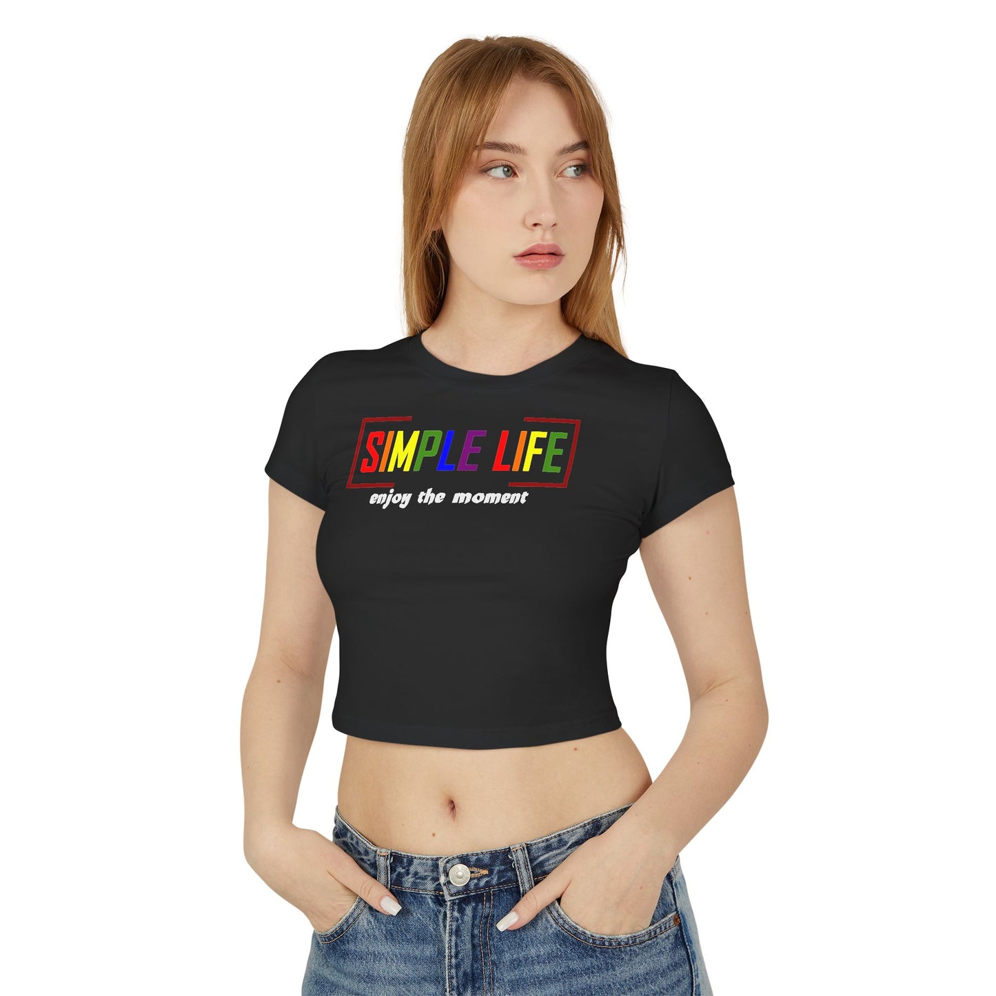 Women's LGBTQ+ Baby Tee enjoy the moment (black)