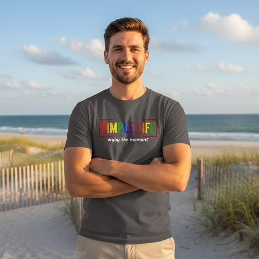 Men's Organic Mid-Light LGBTQ+ T-Shirt enjoy the moment (dark colours)