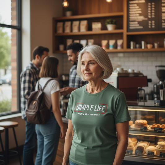 Women’s Organic Ribbed Neck T-Shirt (dark colours) enjoy the moment